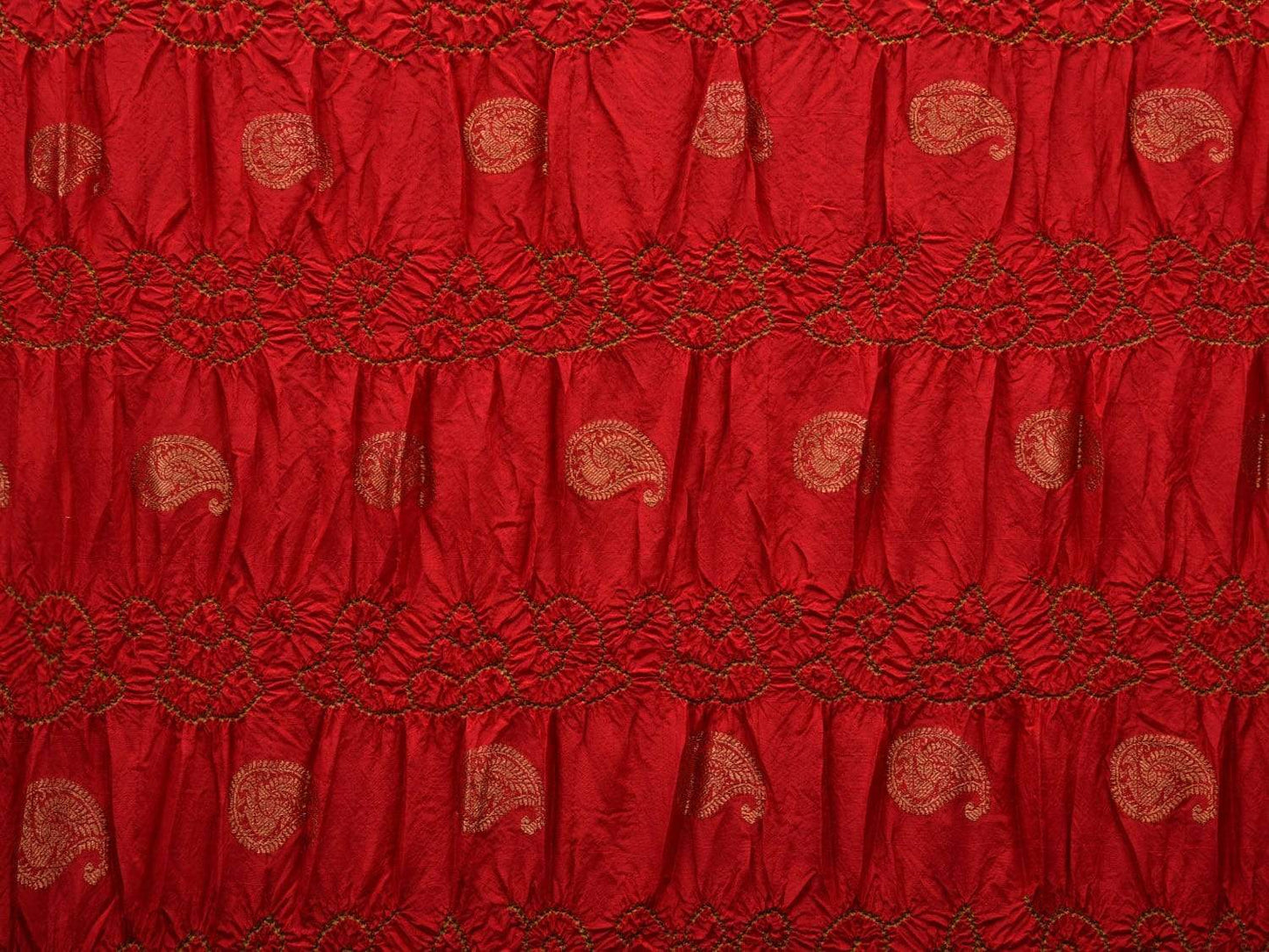 Red Bandhani Kanchipuram Silk Handloom Saree with Mango Buta Design bn0291