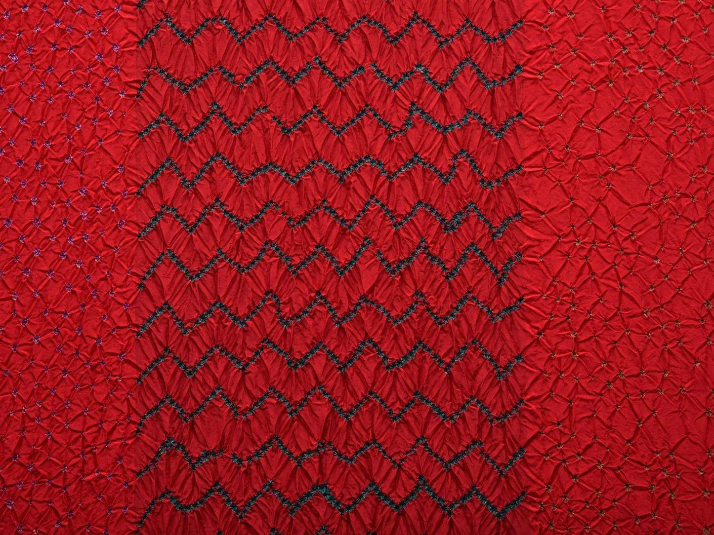 Red Bandhani Kanchipuram Silk Handloom Saree with Middle Brocade Design bn0301