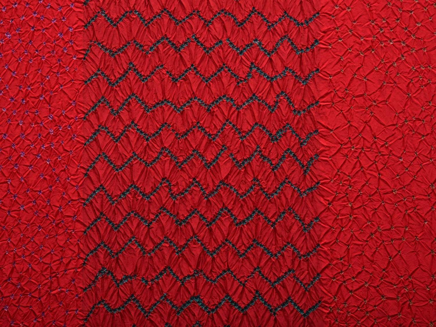 Red Bandhani Kanchipuram Silk Handloom Saree with Middle Brocade Design bn0301