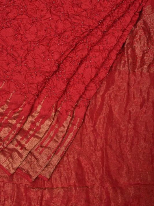 Red Bandhani Kanchipuram Silk Handloom Saree with Temple Border Design bn0180