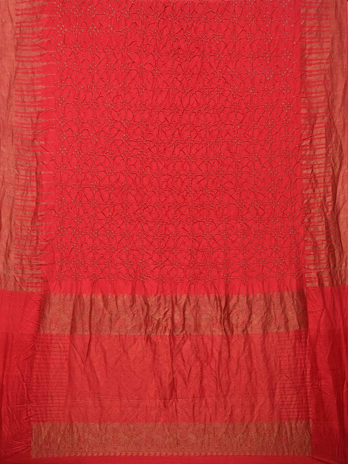 Red Bandhani Kanchipuram Silk Handloom Saree with Temple Border Design bn0180