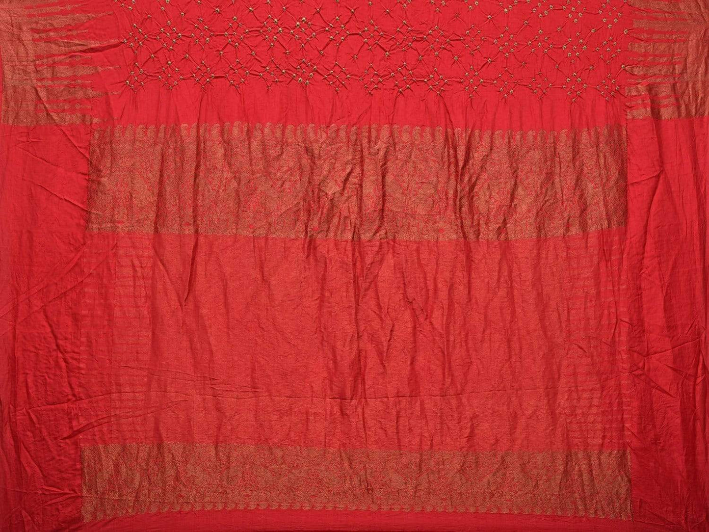 Red Bandhani Kanchipuram Silk Handloom Saree with Temple Border Design bn0180