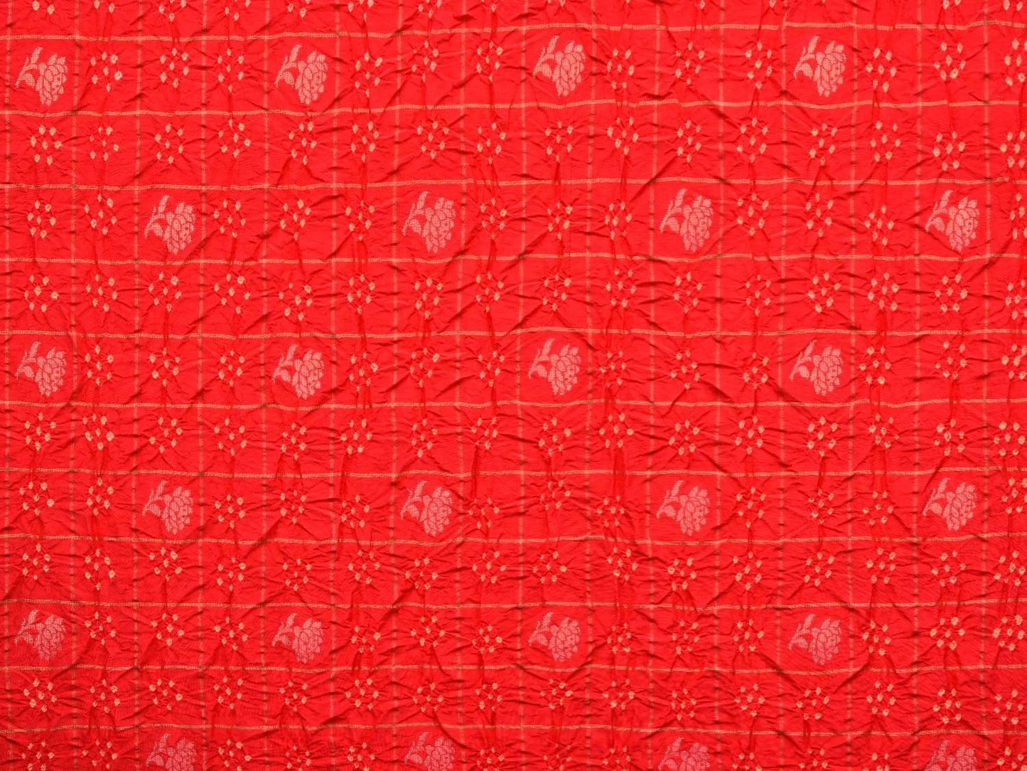 Red Bandhani Paithani Silk Handloom Saree with Checks and Lotus Border Design bn0209