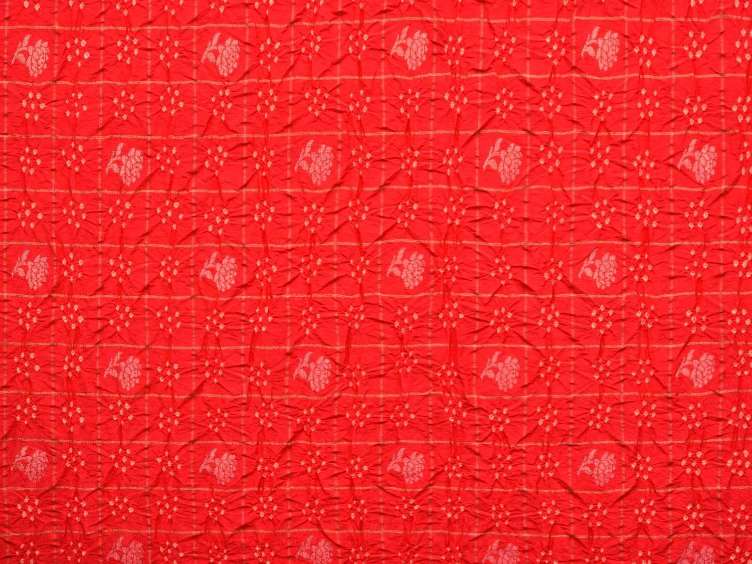 Red Bandhani Paithani Silk Handloom Saree with Checks and Lotus Border Design bn0209