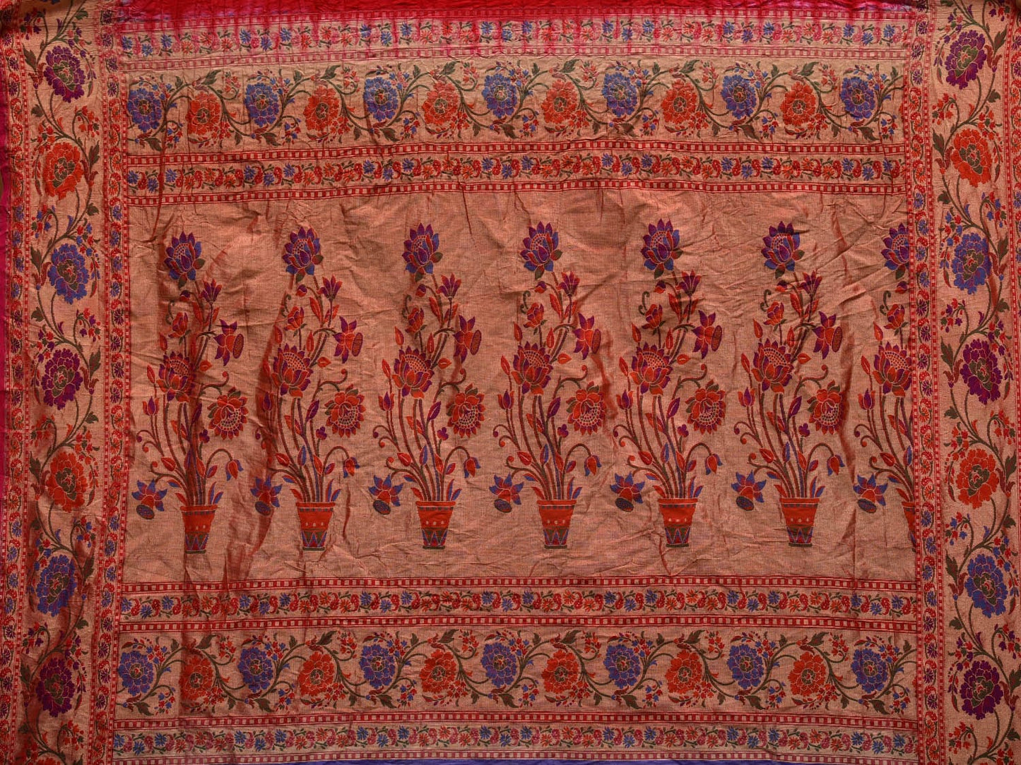 Red Bandhani Paithani Silk Handloom Saree with Flower Border Design bn0340