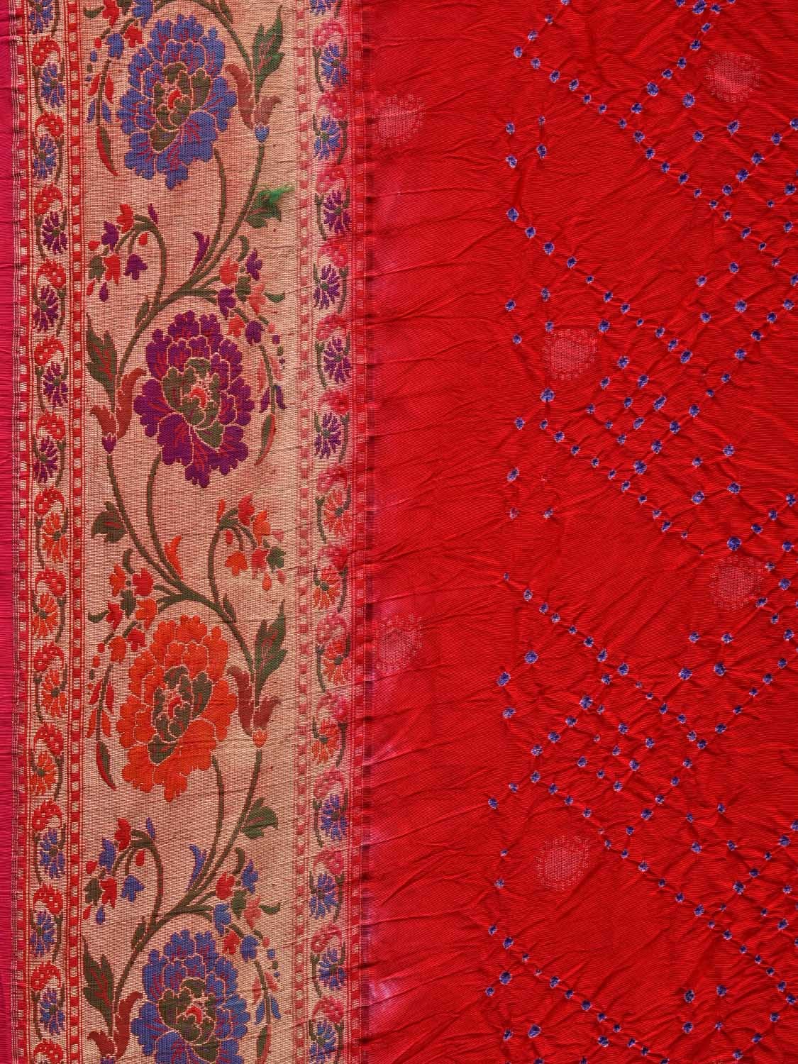 Red Bandhani Paithani Silk Handloom Saree with Flower Border Design bn0340