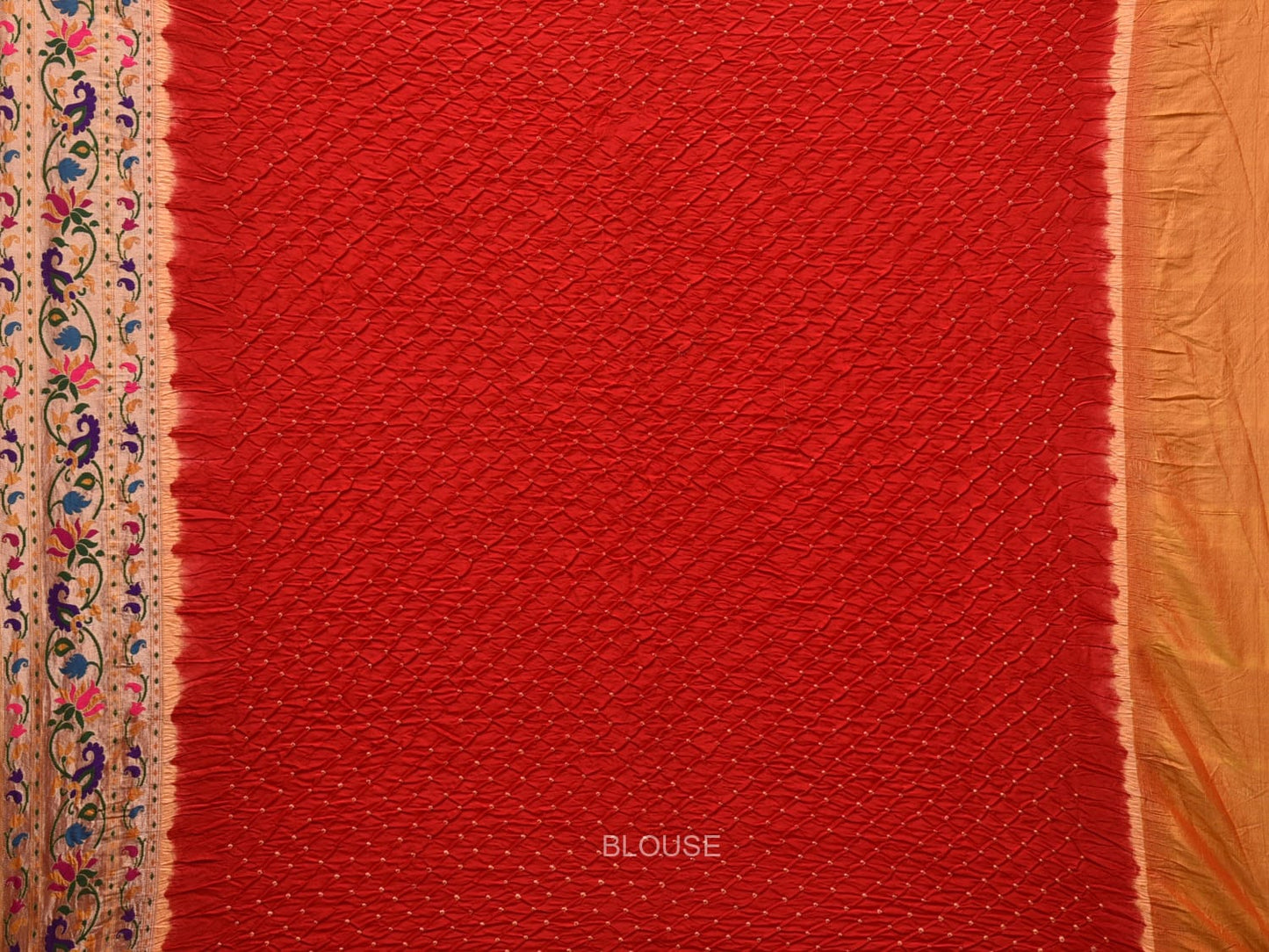 Red Bandhani Paithani Silk Handloom Saree with Lotus Border and Pallu Design bn0473