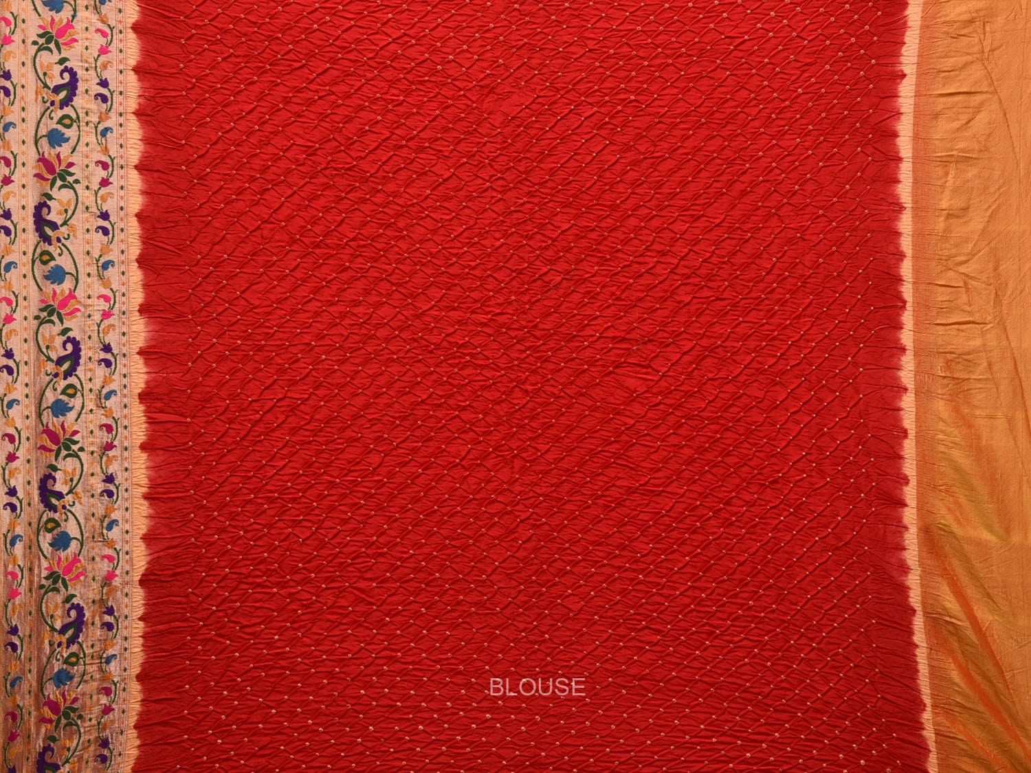 Red Bandhani Paithani Silk Handloom Saree with Lotus Border and Pallu Design bn0473