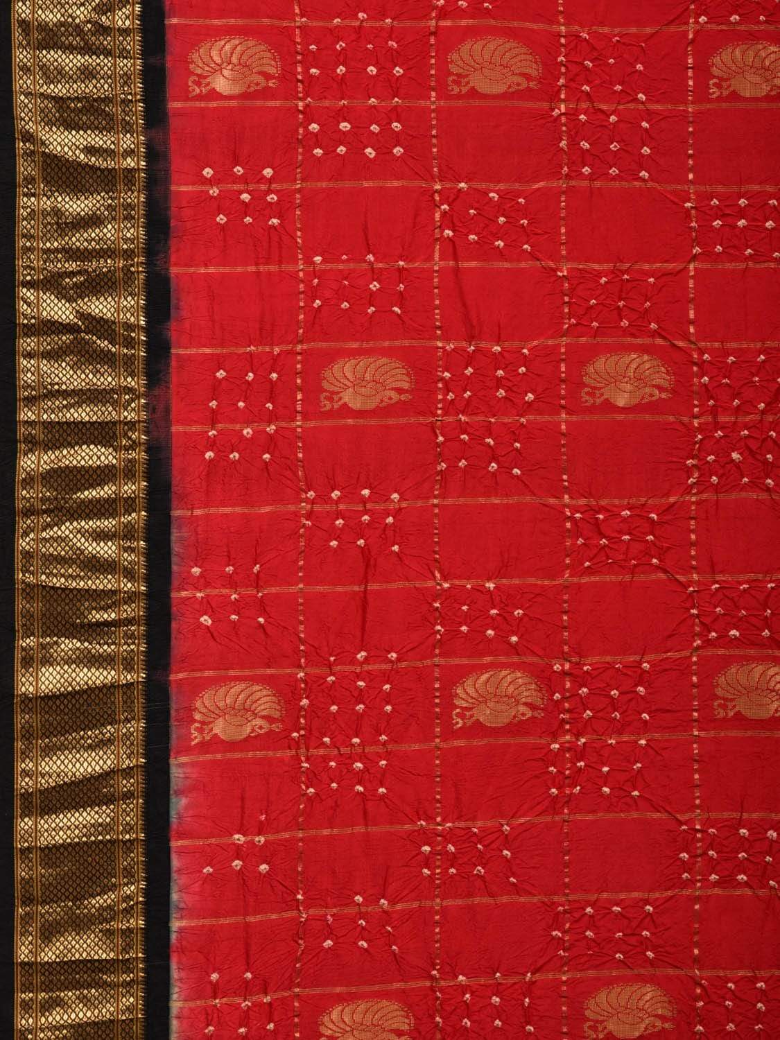 Red Bandhani Paithani Silk Handloom Saree with Pallu Design bn0235