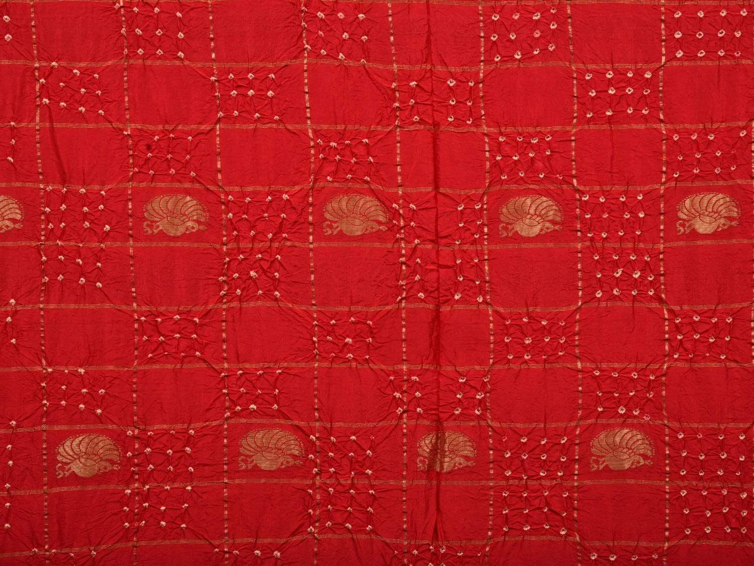 Red Bandhani Paithani Silk Handloom Saree with Pallu Design bn0235