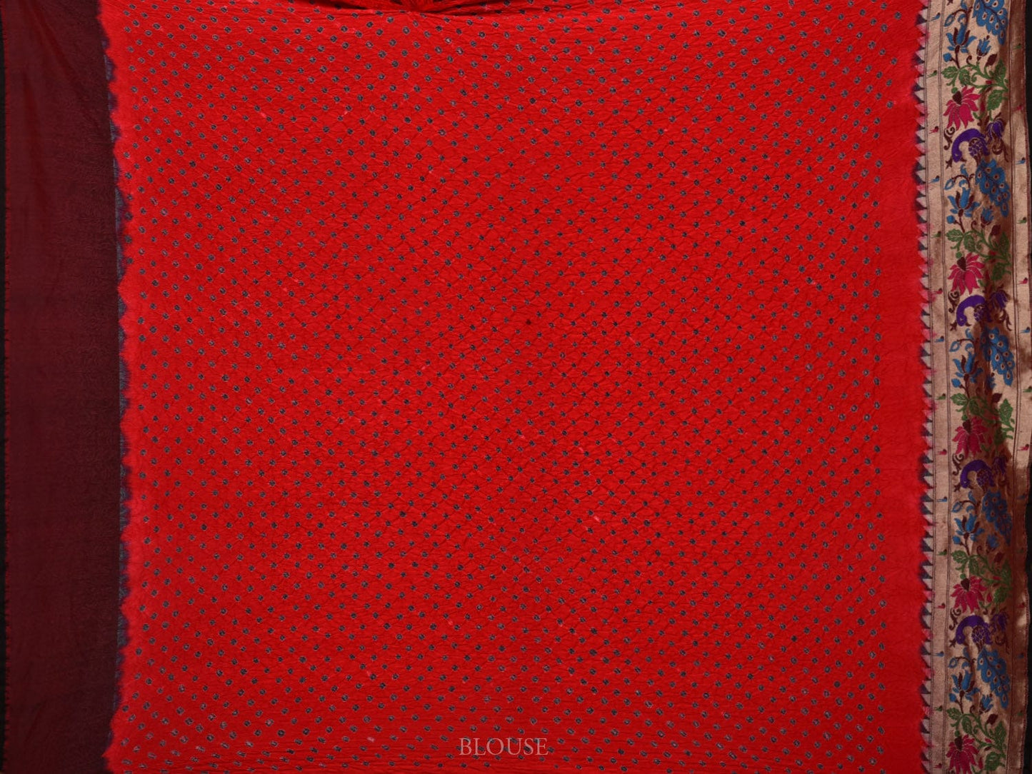Red Bandhani Paithani Silk Handloom Saree with Peacock Border Design bn0423