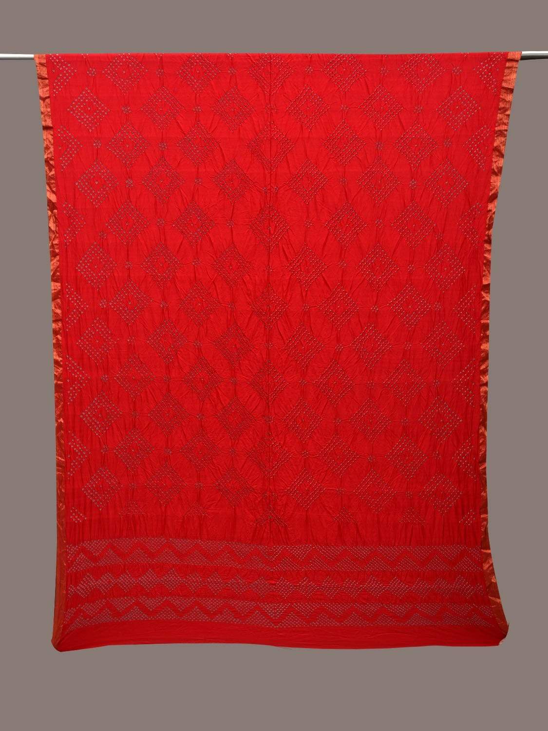 Red Bandhani Silk Handloom Dupatta with Geometric Design ds2480