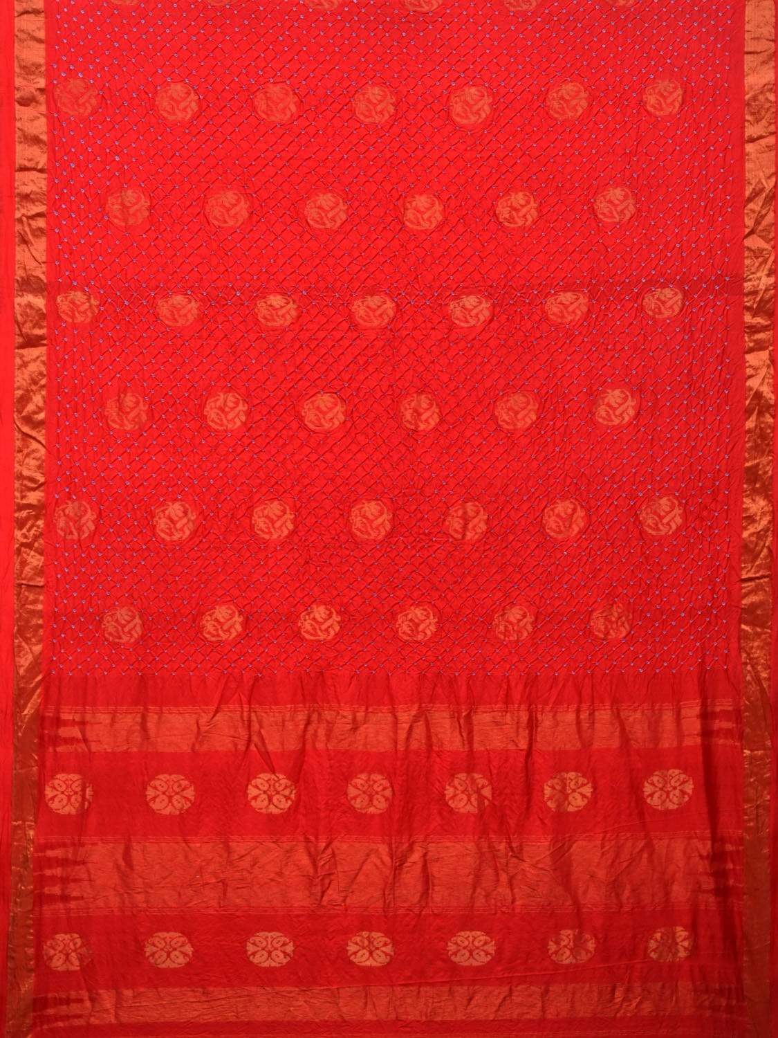 Red Bandhani Uppada Silk Handloom Saree with Nilambari Buta Design bn0172