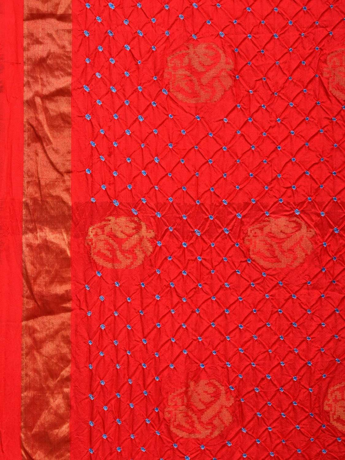 Red Bandhani Uppada Silk Handloom Saree with Nilambari Buta Design bn0172