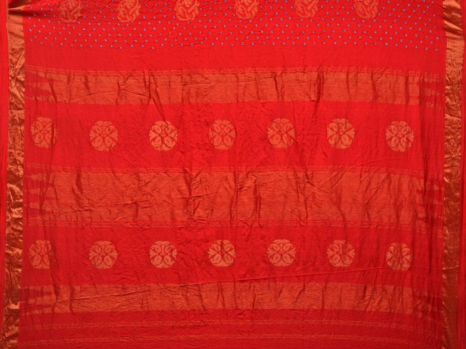 Red Bandhani Uppada Silk Handloom Saree with Nilambari Buta Design bn0172