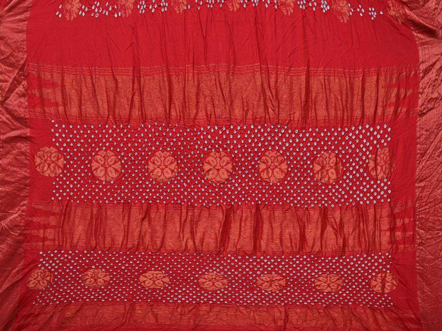 Red Bandhani Uppada Silk Handloom Saree with Nilambari Buta Design bn0177
