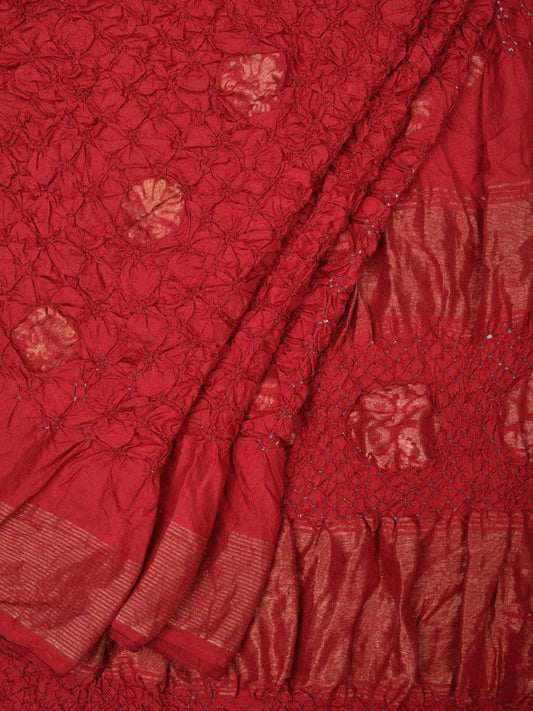 Red Bandhani Uppada Silk Handloom Saree with Nilambari Buta Design bn0177
