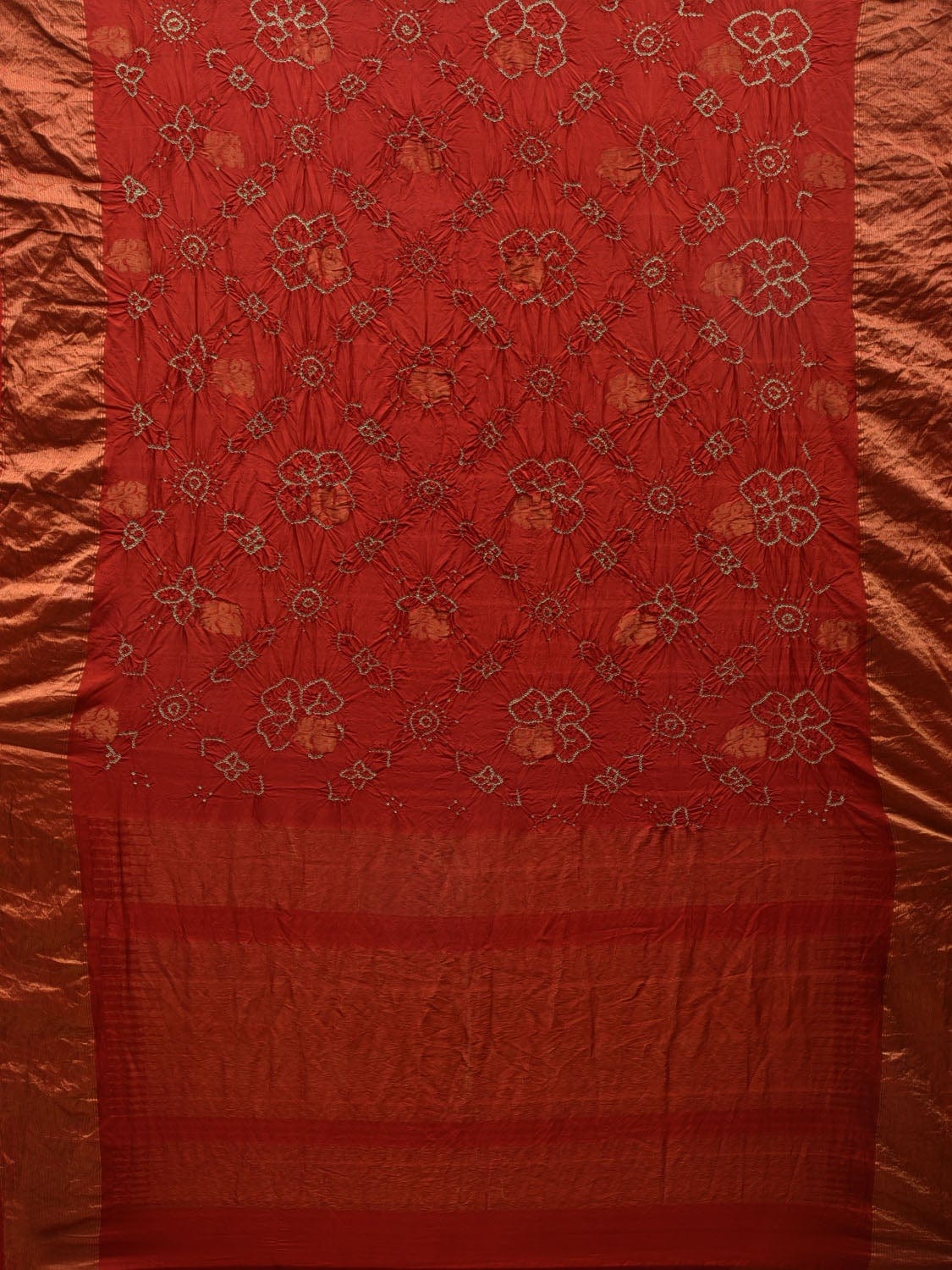 Red Bandhani Uppada Silk Handloom Saree with Nilambari Buta Design bn0323