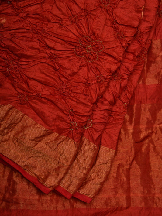 Red Bandhani Uppada Silk Handloom Saree with Nilambari Buta Design bn0323