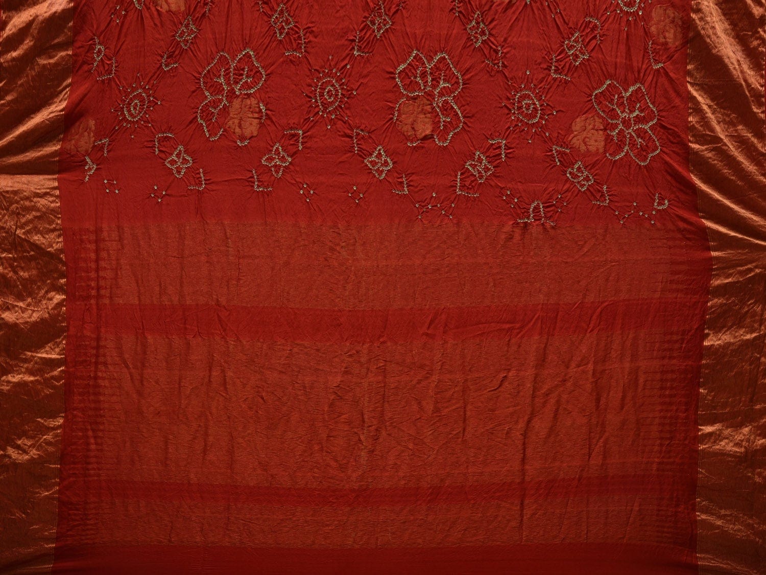 Red Bandhani Uppada Silk Handloom Saree with Nilambari Buta Design bn0323