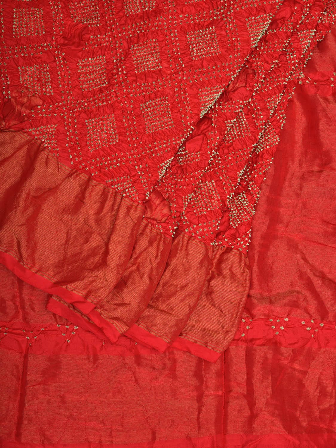 Red Bandhani Uppada Silk Handloom Saree with Nilambari Buta Design bn0424