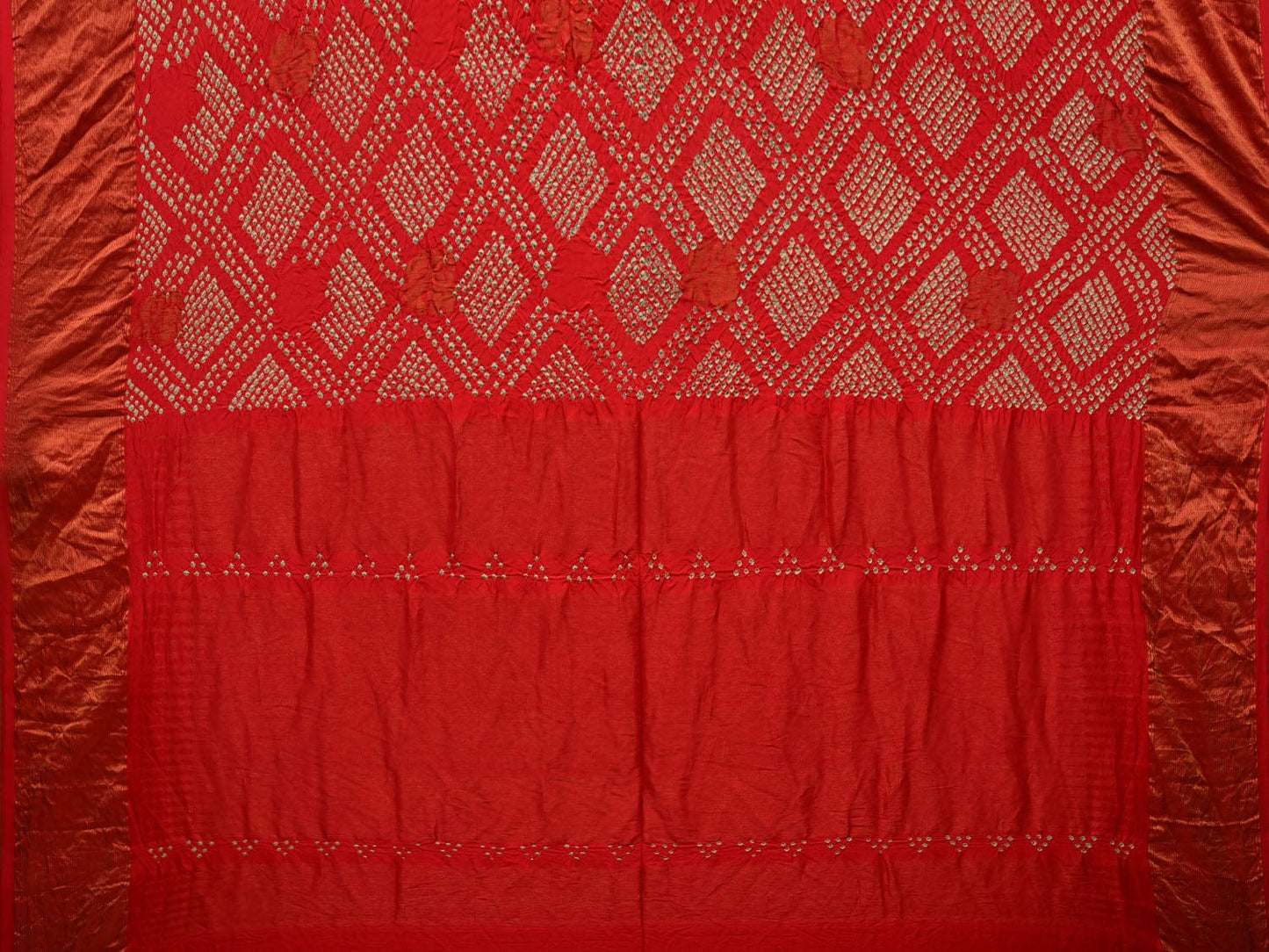 Red Bandhani Uppada Silk Handloom Saree with Nilambari Buta Design bn0424