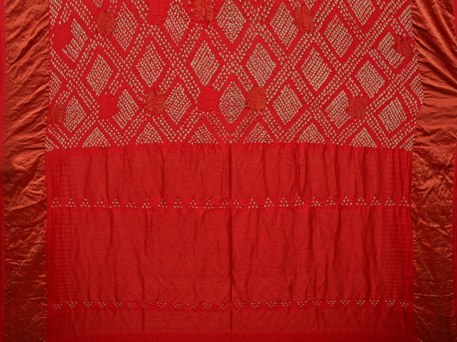 Red Bandhani Uppada Silk Handloom Saree with Nilambari Buta Design bn0424