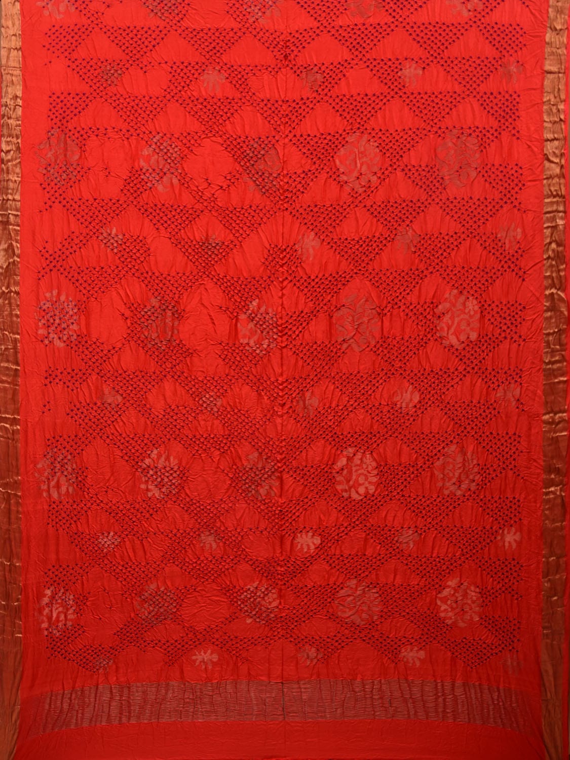 Red Bandhani Uppada Silk Handloom Saree with Nilambari Buta Design No Blouse bn0373