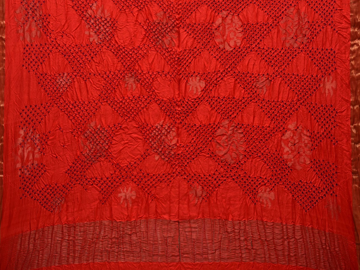 Red Bandhani Uppada Silk Handloom Saree with Nilambari Buta Design No Blouse bn0373