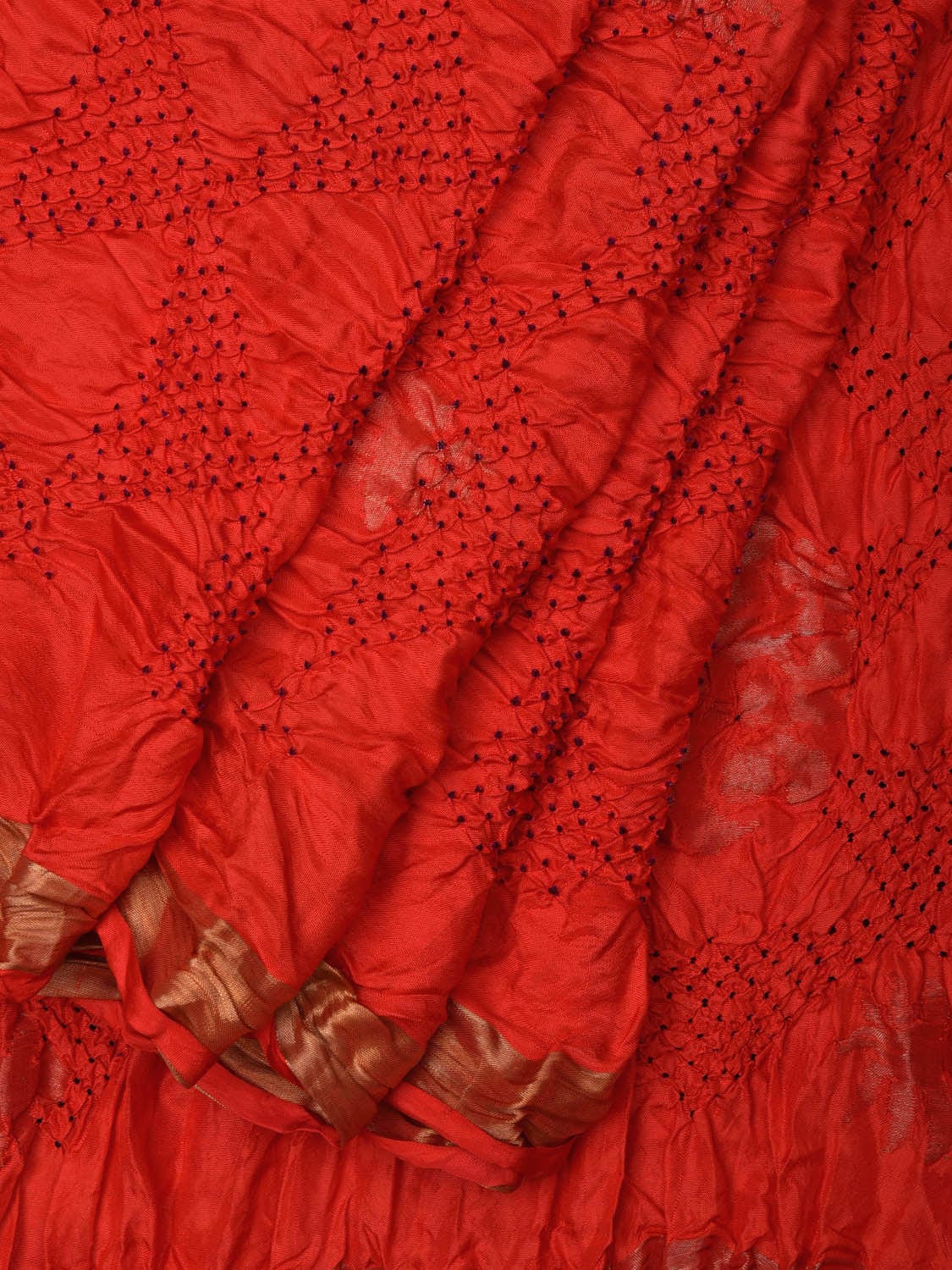 Red Bandhani Uppada Silk Handloom Saree with Nilambari Buta Design No Blouse bn0373