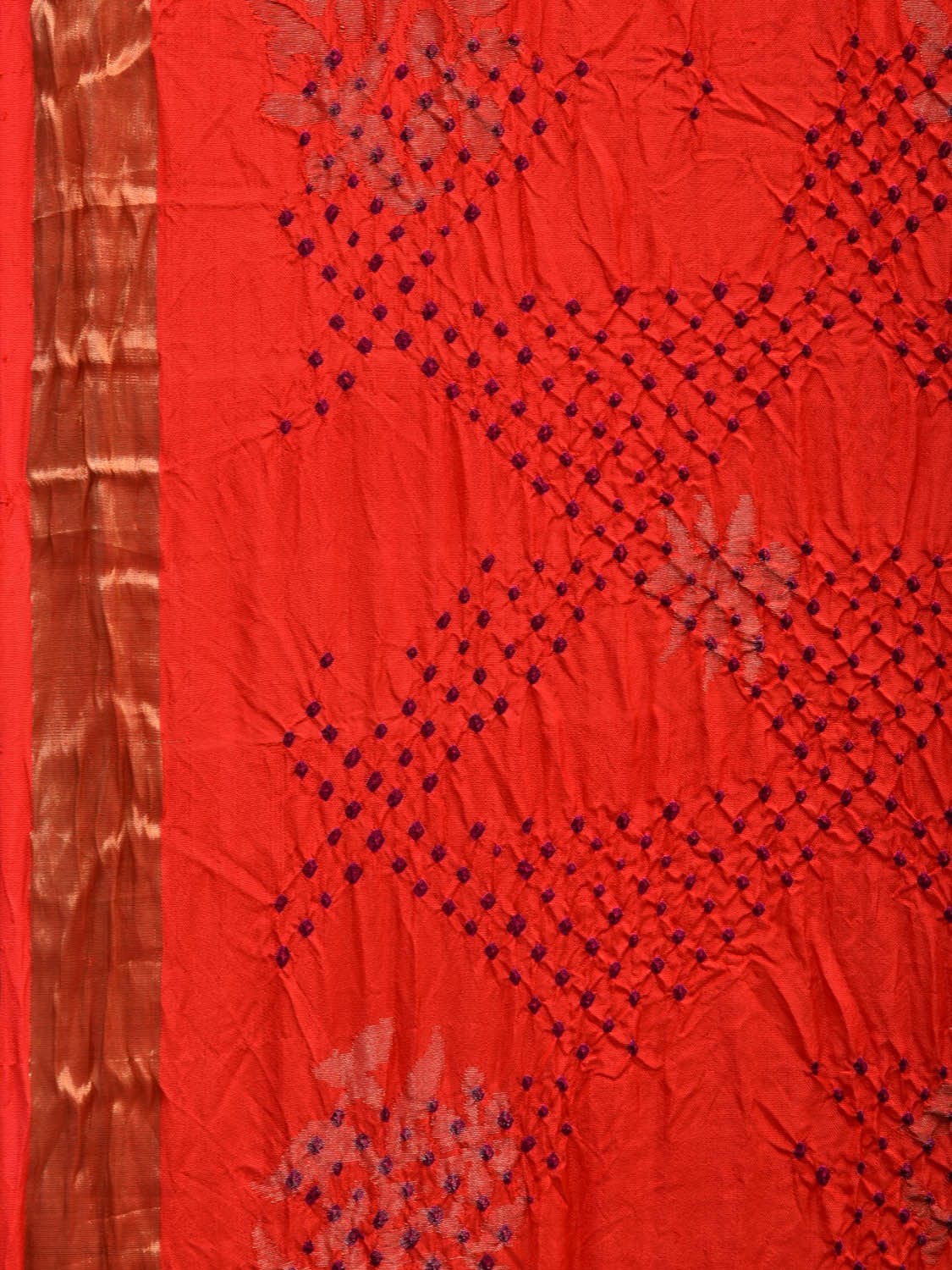 Red Bandhani Uppada Silk Handloom Saree with Nilambari Buta Design No Blouse bn0373