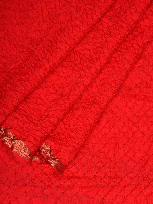 Red Bandhani Uppada Silk Handloom Saree with Strips Pallu Design bn0285