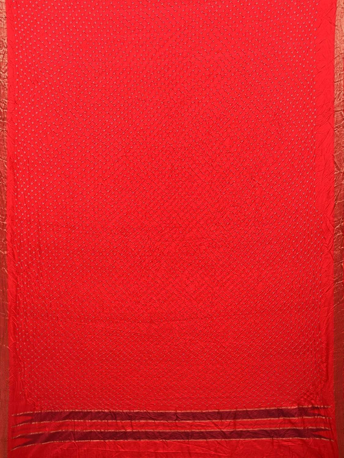 Red Bandhani Uppada Silk Handloom Saree with Strips Pallu Design bn0285