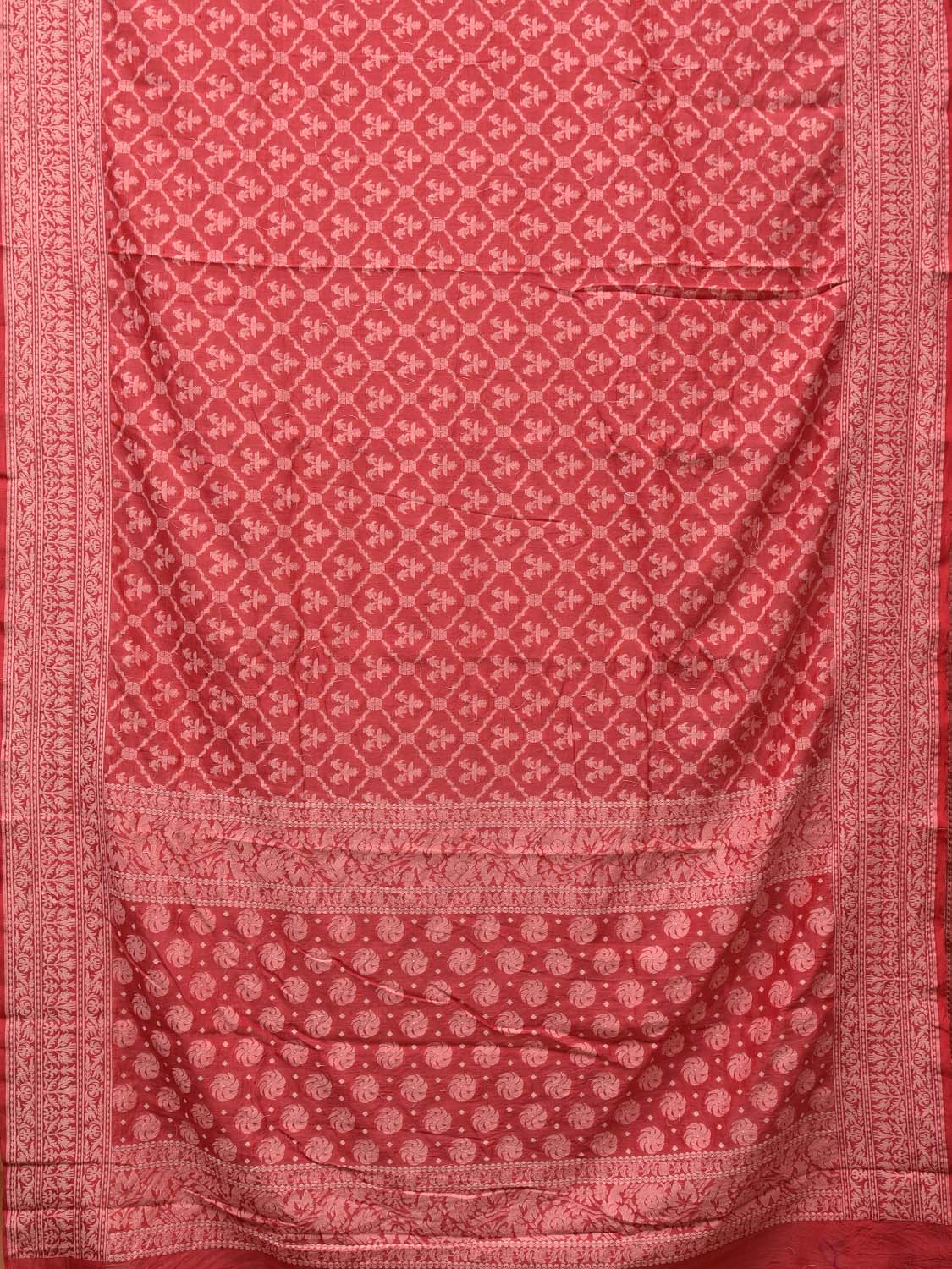 Red Cotton Cut Work Handloom Saree with All Over Grill Design o0386