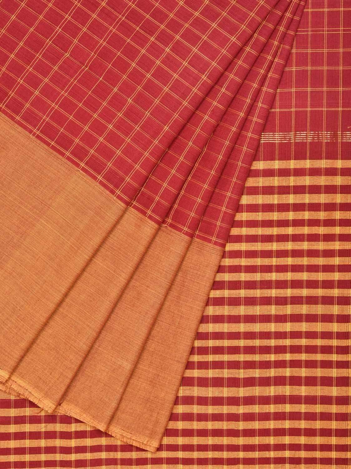 Red Cotton Handloom Saree with All Over Checks Design o0272