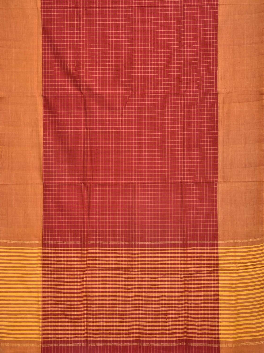 Red Cotton Handloom Saree with All Over Checks Design o0272
