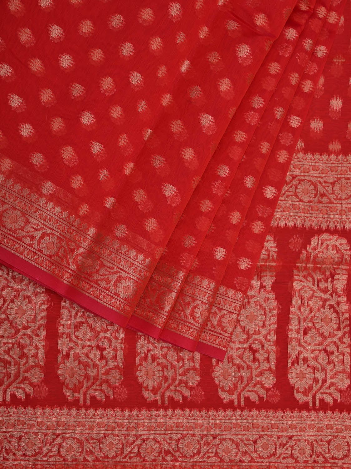Red Cut Work Sico Cotton Saree with All Over Banaras Design o0380