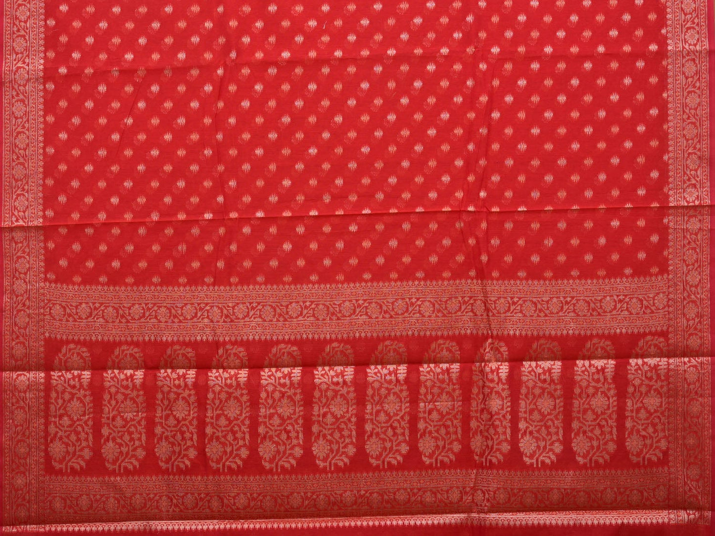 Red Cut Work Sico Cotton Saree with All Over Banaras Design o0380