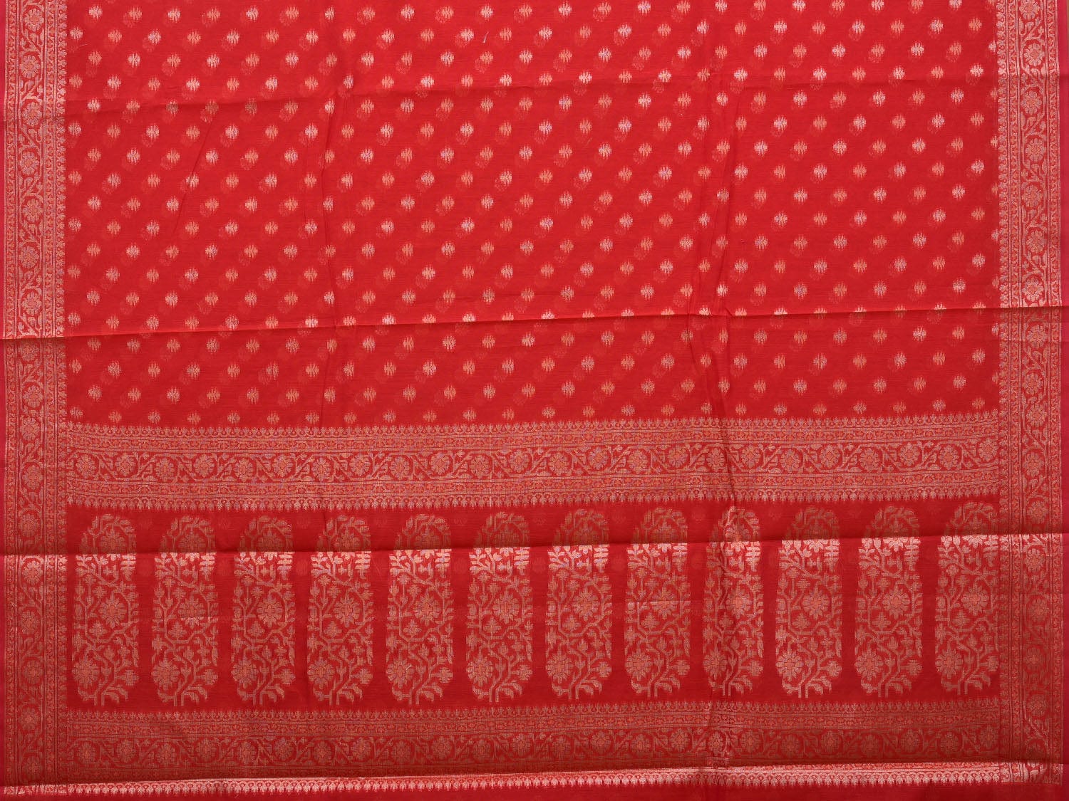 Red Cut Work Sico Cotton Saree with All Over Banaras Design o0380