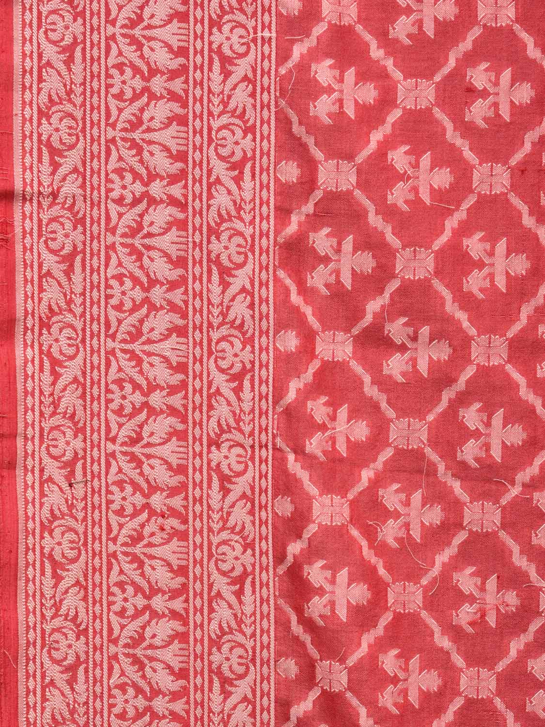 Red Cut Work TUssar Cotton Handloom Saree with All Over Grill Design o0386