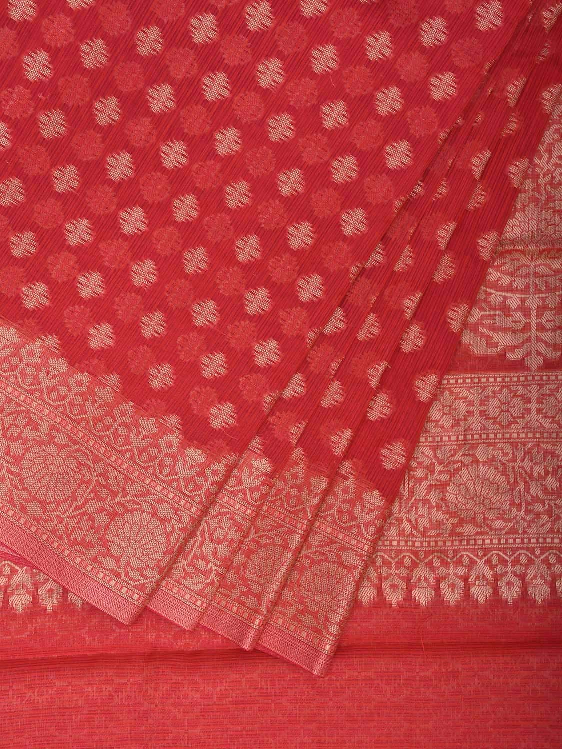 Red Dhakai Jamdani Cotton Viscose Saree with Buta and Mango Pallu Design dj0066