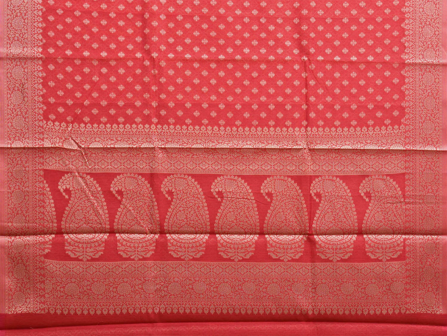 Red Dhakai Jamdani Cotton Viscose Saree with Buta and Mango Pallu Design dj0066