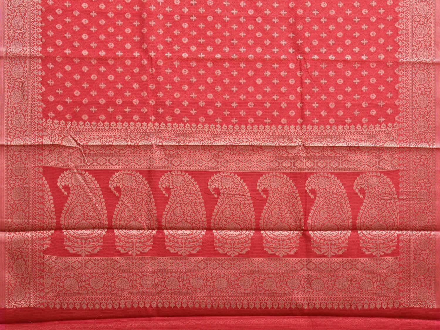 Red Dhakai Jamdani Cotton Viscose Saree with Buta and Mango Pallu Design dj0066