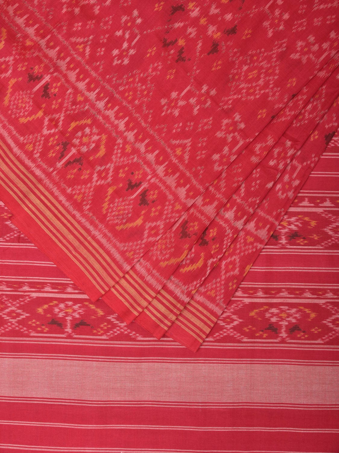Red Ikat Cotton Handloom Saree with All Over Design i0776