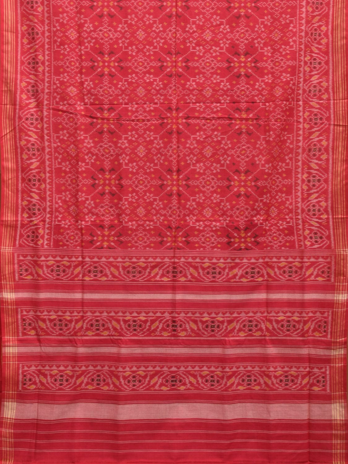 Red Ikat Cotton Handloom Saree with All Over Grill Design i0851