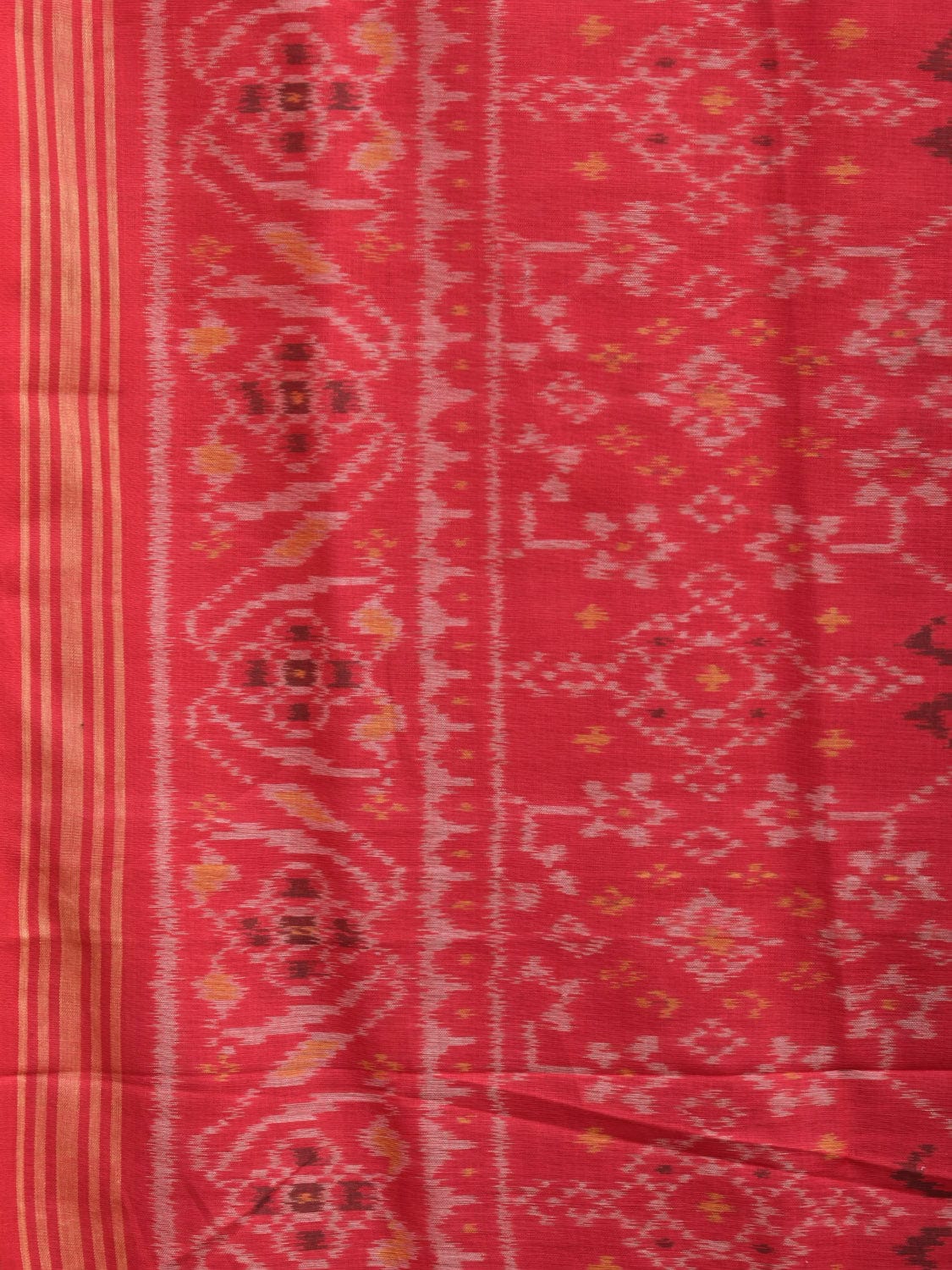 Red Ikat Cotton Handloom Saree with All Over Grill Design i0851