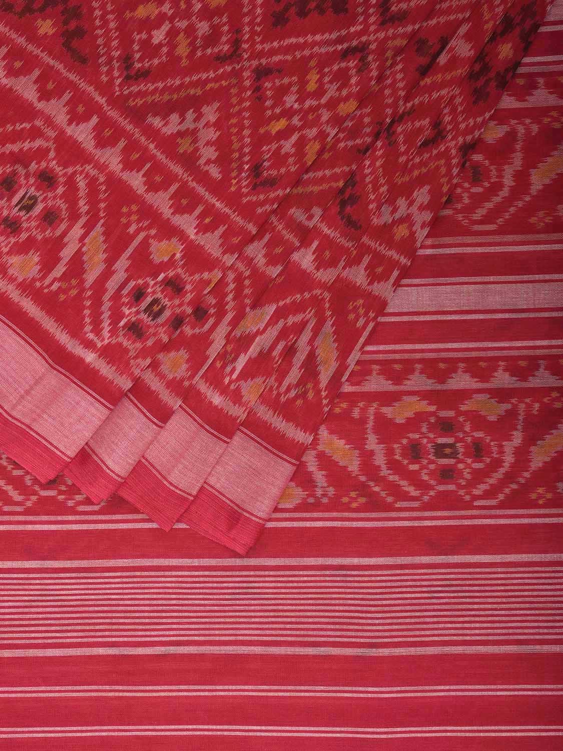 Red Ikat Cotton Handloom Saree with All Over Grill Design i0890