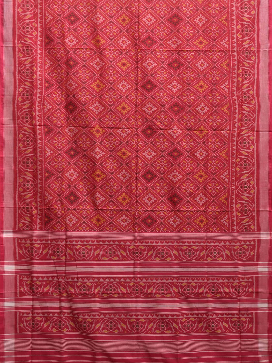 Red Ikat Cotton Handloom Saree with All Over Grill Design i0890