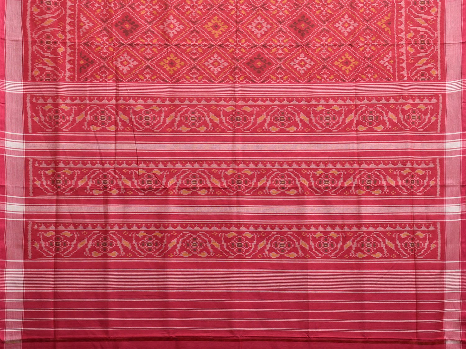 Red Ikat Cotton Handloom Saree with All Over Grill Design i0890
