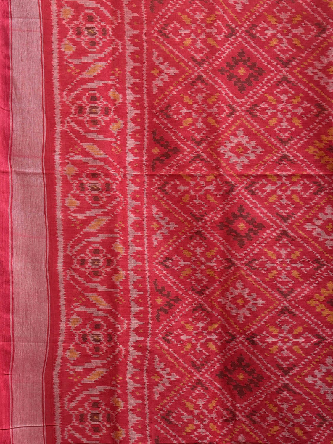 Red Ikat Cotton Handloom Saree with All Over Grill Design i0890